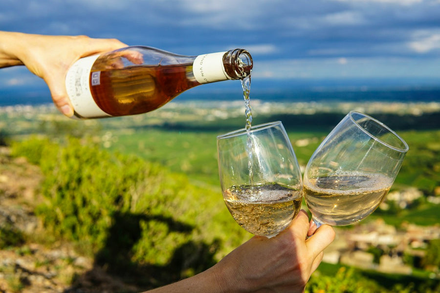 Vino blanco servido al aire libre
